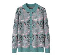 KIJSKKOPO Cardigan in Lana Lavorato A Maglia per Donne Anziane, Cardigan con Bottoni con Collo alla Coreana Viola Chiaro, Maglioni con Motivi Aztechi retrò, Giacca Etnica Invernale, Elegante Maglia