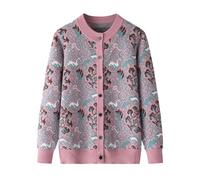 KIJSKKOPO Cardigan in Lana Lavorato A Maglia per Donne Anziane, Cardigan con Bottoni con Collo alla Coreana Viola Chiaro, Maglioni con Motivi Aztechi retrò, Giacca Etnica Invernale, Elegante Maglia