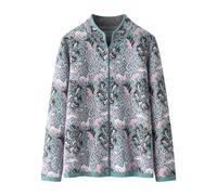 KIJSKKOPO Cardigan Lavorato A Knit Lana per Donne Anziane, Cardigan con Bottoni con Collo alla Coreana Viola Chiaro, Maglioni con Motivi Aztechi retrò, Giacca Etnica Invernale, Elegante E Calda Kni