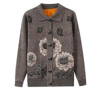 KIJSKKOPO Cardigan Lavorato A Maglia Sottile Foderato in Pile per Donne di Mezza età E Anziane, Manica Lunga con Risvolto, Fiori di Peonia, Cappotto in Maglia Tasca, Vecchia Signora, Nonna, Giacche