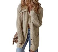 KIJSKKOPO Cárdigans De Otoño Invierno para Mujer, Cárdigan De Punto De Rizo con Botones De Solapa Color Caqui Vintage, Chaqueta De Transición, Abrigo Midi Cálido Ajustado Informal, Tops De Punt