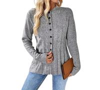 KIJSKKOPO Cárdigans De Punto De Otoño para Mujer, Gris, Manga Larga, Cuello Redondo, Botones, Suéter De Punto Grueso, Chaqueta Tipo Túnica De Corte A, Abrigo De Transición Cálido Y Ajustado, T