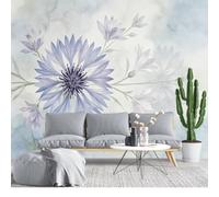 KIJSKKOPO Carta Parati Murale In Seta con Motivo Floreale Ad Acquerello, Grande, Blu E Viola, con Sfondo Botanico, Decorazione per Camera da Letto E Soggiorno, Stile Vintage Pastello con Fiori, Rive
