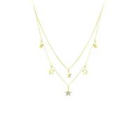 KIJSKKOPO Collana A Doppio Strato In Argento Sterling 925, Stelle Dorate Con Ciondolo In Zircone Intarsiato, Collana A Y Regolabile, Gioielli Da Regalo per Sposa, Mamma, Moglie, Fidanzata, Compleann