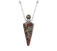 KIJSKKOPO Collana con Bottiglia Di Profumo A Cono In Pietra Naturale, Argento, Pendente con Diffusore Di Oli Essenziali Reiki Esagonale A Punta Dei 7 Chakra, Collana Di Pietre Preziose Energetiche D