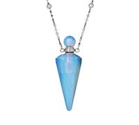 KIJSKKOPO Collana con Bottiglia Di Profumo A Cono In Pietra Naturale, Argento, Pendente con Diffusore Di Oli Essenziali Reiki Esagonale A Punta Dei 7 Chakra, Collana Di Pietre Preziose Energetiche D
