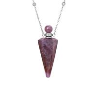 KIJSKKOPO Collana con Bottiglia Di Profumo A Cono In Pietra Naturale, Argento, Pendente con Diffusore Di Oli Essenziali Reiki Esagonale A Punta Dei 7 Chakra, Collana Di Pietre Preziose Energetiche D