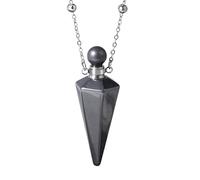 KIJSKKOPO Collana con Bottiglia Di Profumo A Cono In Pietra Naturale, Argento, Pendente con Diffusore Di Oli Essenziali Reiki Esagonale A Punta Dei 7 Chakra, Collana Di Pietre Preziose Energetiche D