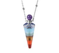KIJSKKOPO Collana con Bottiglia Di Profumo A Cono In Pietra Naturale, Argento, Pendente con Diffusore Di Oli Essenziali Reiki Esagonale A Punta Dei 7 Chakra, Collana Di Pietre Preziose Energetiche D