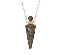 KIJSKKOPO Collana con Bottiglia Di Profumo A Cono In Pietra Naturale, Pendente con Diffusore Di Oli Essenziali Reiki Esagonale A Punta Dei 7 Chakra, Collana con Pietre Preziose Energetiche Di C