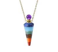 KIJSKKOPO Collana con Bottiglia Di Profumo Conica In Pietra Naturale, Pendente con Diffusore Di Oli Essenziali Reiki Esagonale A Punta Dei 7 Chakra, Collana Di Pietre Preziose Energetiche Di Cr