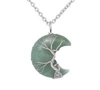 KIJSKKOPO Collana con Pietra Di Luna Crescente, Ametista Naturale, Albero Della Vita, Energia Avvolta con Filo, Pietra Preziosa, Chakra, Ciondolo Di Cristallo, Collana, Regalo Per Donne, Uomini, Ado