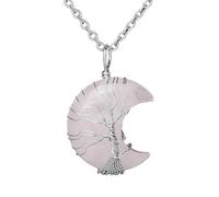 KIJSKKOPO Collana con Pietra Di Luna Crescente, Reiki Naturale, Ametista, Albero Della Vita, Energia Avvolta con Filo, Pietra Preziosa, Chakra, Cristallo, Ciondolo, Collana, Regalo Per Donne, Uomini