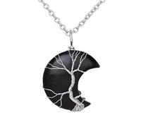 KIJSKKOPO Collana con Pietra Di Luna Crescente, Reiki Naturale, Ametista, Albero Della Vita, Energia Avvolta con Filo, Pietra Preziosa, Chakra, Cristallo, Ciondolo, Collana, Regalo Per Donne, Uomini