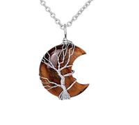 KIJSKKOPO Collana con Pietra Di Luna Crescente, Reiki Naturale, Ametista, Albero Della Vita, Energia Avvolta con Filo, Pietra Preziosa, Chakra, Cristallo, Ciondolo, Collana, Regalo Per Donne, Uomini