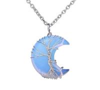 KIJSKKOPO Collana con Pietra Di Luna Crescente, Reiki Naturale, Ametista, Albero Della Vita, Energia Avvolta con Filo, Pietra Preziosa, Chakra, Cristallo, Ciondolo, Collana, Regalo Per Donne, Uomini
