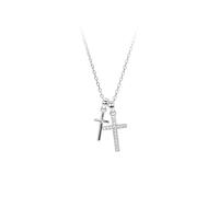 KIJSKKOPO Collana Doppia Croce In Argento Sterling 925 Placcato Oro Bianco, Ciondolo Crocifisso, Zircone Intarsiato, Collana Regolabile Con Clavicola, Gioielli Della Fede, Regali Per Mamma, Moglie,