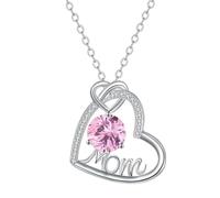 KIJSKKOPO Collana per La Mamma Dal Figlio, Ciondolo A Forma Di Cuore con La Scritta Mom In Argento E Zirconi Cubici Rotondi, Regalo Di Gioielli per La Festa Della Mamma, Compleanno, Anniversario, Na