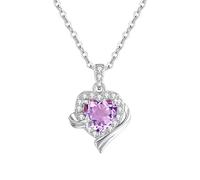 KIJSKKOPO Collane A Forma Di Cuore In Argento Sterling 925 per Donna, Ciondolo con Pietra Portafortuna In Zircone Viola Intarsiato A Forma Di Stella Meteorica Dell'Amore, Collana Girocollo Regolabil