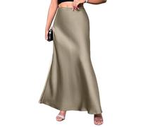 KIJSKKOPO Gonna Lunga A Sirena in Raso A Vita Alta da Donna, Nera, con Cerniera Laterale, Lunga, Fluida, Setosa, Elegante, Estiva, per Cocktail Party, Matrimoni, Serate, Appuntamento, Kaki XS