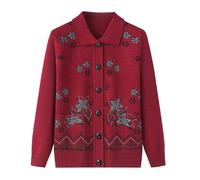 KIJSKKOPO Maglioni E Cardigan da Donna,Maglioni Cardigan Lavorati A Maglia per Persone di Mezza età E Anziane, Risvolto Marrone, Maniche Lunghe, Bottoni, Giacca in Maglia Jacquard Floreale con Tasc