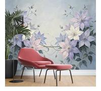 KIJSKKOPO Murale da Parete In Seta con Clematidi Ad Acquerello, Grande Stampa Artistica Floreale Viola E Bianca, Sfondo Decorativo per Soggiorno, Camera da Letto, Interni Casa, Carta Parati Botanica