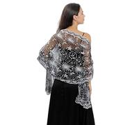 KIJSKKOPO Sciarpa Stola da Donna in Rete Trasparente con Ricami di Paillettes A Stelle E Luna, Leggera E Scintillante, Ideale per L'Estate, Perfetta Come Bolero, Coprispalle O Scialle per Serate for