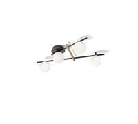 KIKA LAMPADA DA SOFFITTO 4 LUCI VETRO BIANCO STRUTTURA NERA PARTICOLARI ORO ATTACCO G9