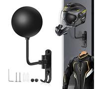 Kikerike Supporto da parete per casco da moto, rotazione di 180 gradi, in metallo, supporto per casco da bicicletta, con 2 ganci, per casco da moto, baseball, rugby, nero, 1 pezzo
