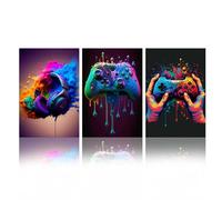 KiKiHong Decorazione artistica da parete in tela da 3 pezzi, poster da gioco con controller e cuffie, decorazione da parete per stanza dei giocatori, camera da letto e giochi (senza cornice, 30 x 40