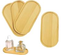 KiKiHong Set da 4 vassoi ovali in legno - Piccoli vassoi di bambù per sottobicchieri, sushi, caffè, dolci e snack, 17,5 x 8,8 x 1 cm