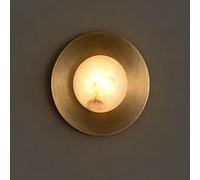 Kikioo Applique da parete circolare moderna in ottone e alabastro naturale, lampada da parete minimalista con luci effetto marmo dorato, lampada da parete contemporanea per bagno, mobiletto, soggiorno