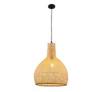Kikioo Lampadario a sospensione in bambù intrecciato boemo, lampadario artigianale in stile fattoria per soggiorno, camera da letto, paralume in vimini intrecciato naturale E27, di qualità superiore.