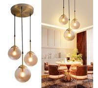 Kikioo Lampadario in metallo di lusso moderno Nordic Creative Lampada a sospensione a sfera in vetro trasparente/grigio fumo/ambra Cluster E14 Isola cucina Soggiorno Sala da pranzo Comodino Lampada a