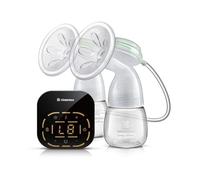 KikkaBoo - Estrattore di latte elettrico doppio ELIA, tiralatte con 4 modalità, 8 livelli di aspirazione, funzione di memoria, zero riflusso, schermo tattile, portatile, compatto, menta