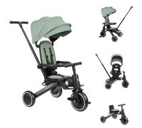 Kikkaboo Triciclo 5 in 1 Trix 2 Pieghevole, Schienale Regolabile, Imbracatura, Colore:Verde