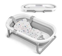KikkaBoo Vaschetta Bagnetto Neonato Pieghevole WILLY, Salvaspazio con Termometro Integrato, Cuscino Morbido di Supporto, Gambe Antiscivolo, 0-36 Mesi, Regalo Nascita Bambino, Grigio