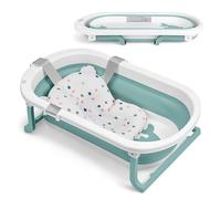 KikkaBoo Vaschetta Bagnetto Neonato Pieghevole WILLY, Salvaspazio con Termometro Integrato, Cuscino Morbido di Supporto, Gambe Antiscivolo, 0-36 Mesi, Regalo Nascita Bambino, Menta