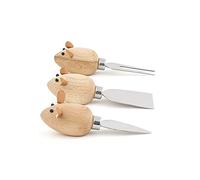 Kikkerland 3 Blind Mice Set Tre Coltelli da Formaggio, Acciaio, Legno, 15x5x15 cm, 3 unità