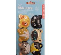 Kikkerland Clips per Sacchetti a Forma di Gatto, Set di 6 Clip Decorative per Alimenti, Multicolore