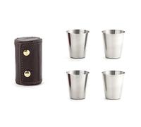 Kikkerland-Set di Bicchieri da Shot con Custodia in Pelle, Colore: Marrone