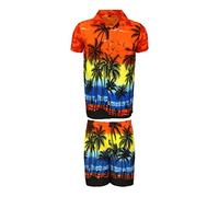 KIKLO Mens Hawaiian STAG Beach Hawaii Aloha Party Summer Holiday Fancy Shirt e Short Set O Palm Set L