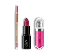 KIKO Milano Lip Glow Trio | Precision Automatic Lip Liner 11, Smart Fusion Lipstick 430 & 3D Hydra Lipgloss 23 | The Perfect Lip Combo for Defined & Glossy Lips
