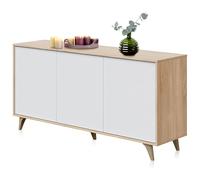 Habitdesign Credenza 3 ante Bueffet per soggiorno, armadio ausiliario, modello Kikua Plus, finitura bianca Artik e rovere canadese, dimensioni: 154 cm (larghezza) x 75 cm (altezza) x 40 cm (profondità