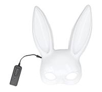 Kikumi Maschera Mascherata di Coniglio Bianco di Plastica Carina con la Maschera di Coniglio a Mezza Faccia a Luce Fredda per la Notte (con luce blu trasparente)