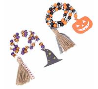 Kikumi Perle di Legno di Halloween, con Cappello Strega, Tag di Pipistrello e Nappe, Ghirlanda di Zucca per Alberi, Parete, Finestra, Salone di Bellezza, Creazione di Atmosfera, Parete