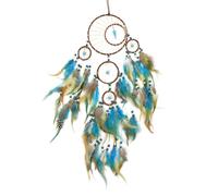 Kikuo Acchiappasogni in piume, cinque anelli Acchiappasogni Perline di Cristallo, Fatto a Mano DreamCatchers Indiano per decorazioni matrimoniali, camera da letto, regalo (Marrone)