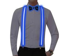 Kikuo Blu Bretelle e papillon LED Luminosi 2 Pezzi/Set, Set Elastico e Regolabile a forma di Y, per Donne Uomini Giovani Halloween, Oktoberfest, festa, festival