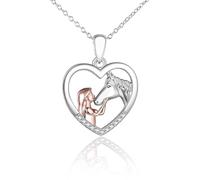 Kikuo Ciondolo a Forma di Collana con Ragazza e Cavallo, Gioielli Collana Donna con Cuore per Ragazze, Donne, Fidanzata, Moglie, Madre, Figlia, Amante dei Cavalli