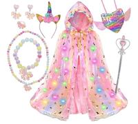 KIKVTER Costume Unicorno Bambina,Costume Halloween Bambina,Costume Principessa Bambinas,Mantello da Principessa,Lucide Principessas Costumes con Borsa per Gioielli,Bacchetta,Principessas Vestita